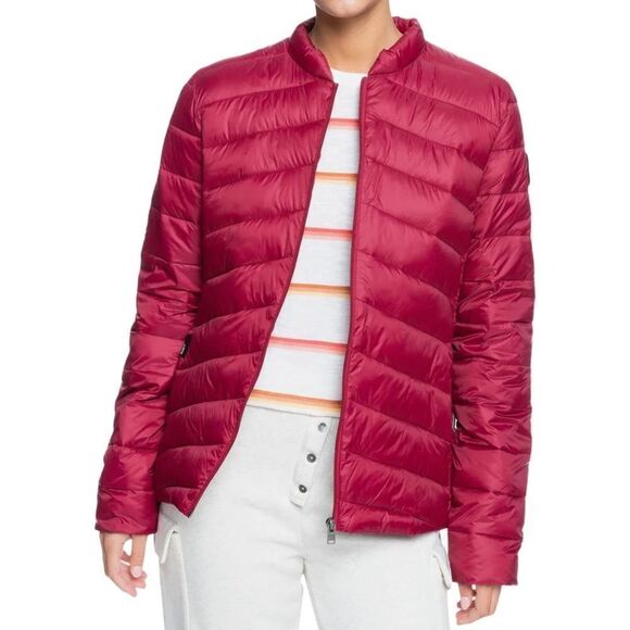 Roxy Women's Coast Road Zip-Up Packable Puffer Jacket Tibetan Red Size S New - Picture 2 of 8
